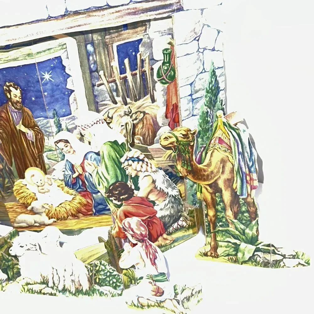 Vintage Mid‎ Century Cardboard Cut Out Christmas Nativity Set